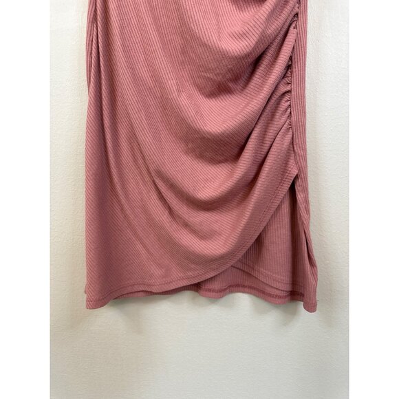 Altar'd State Ribbed Short-Sleeve Pink Midi Dress With Ruched Side Detail Size S - Picture 4 of 9